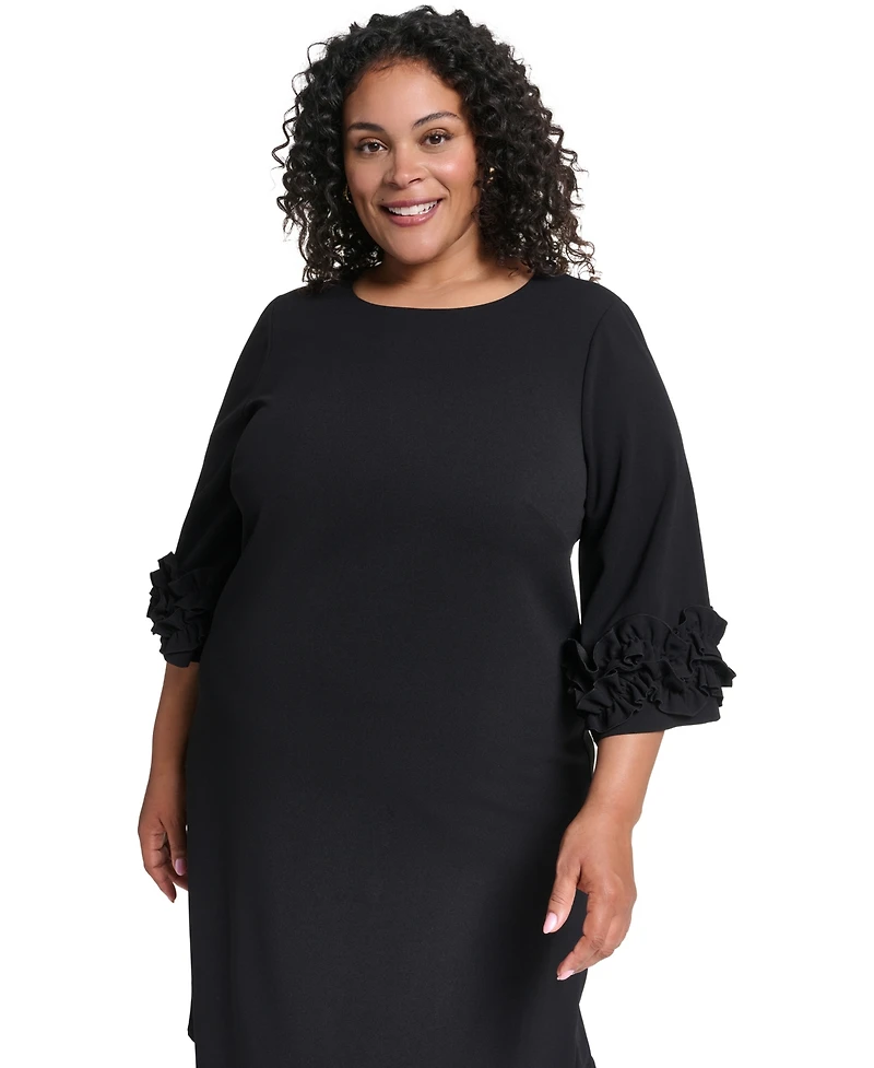 Jessica Howard Plus Ruffle Sleeve Jewel Neck Dress