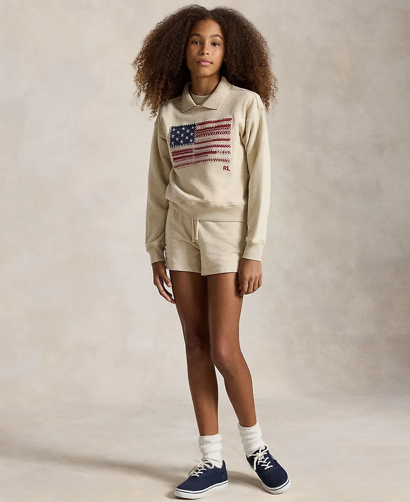Polo Ralph Lauren Girls' 7-16 Flag Terry Long-Sleeve Collared Sweatshirt