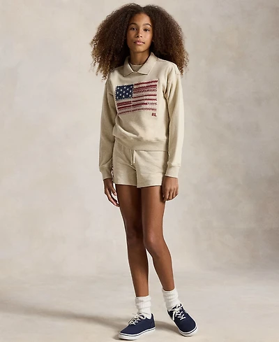 Polo Ralph Lauren Girls' 7-16 Flag Terry Long-Sleeve Collared Sweatshirt