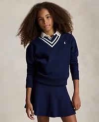 Polo Ralph Lauren Girls' 7-16 Striped Fleece V-Neck Sweatshirt
