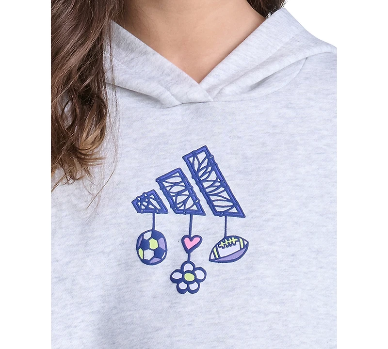 adidas Girls' 7-16 Long-Sleeve Graphic Fleece Hooded Sweatshirt