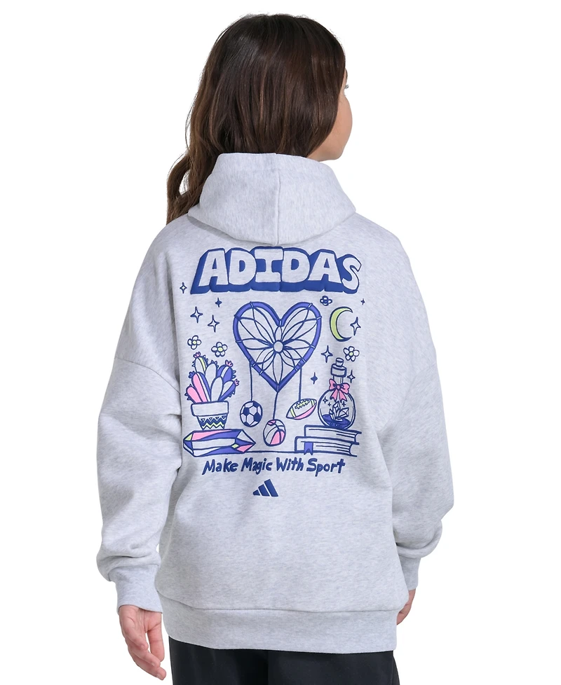 adidas Girls' 7-16 Long-Sleeve Graphic Fleece Hooded Sweatshirt