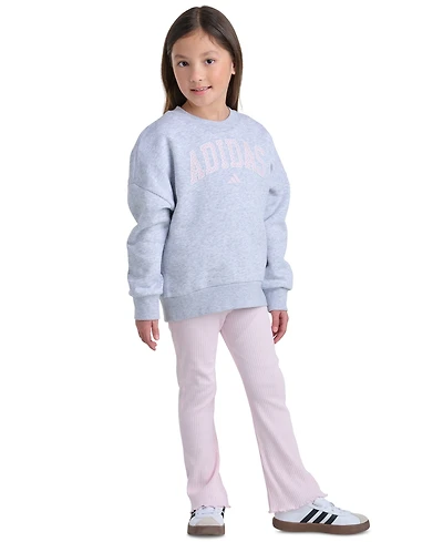 adidas Girls' 2T-6X Long-Sleeve Sweatshirt and Pants, 2-Piece Set