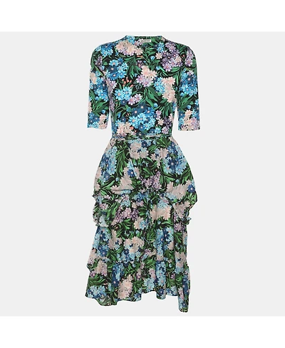 Pre-Owned Balenciaga Women's Floral Print Ruffled Drawstring Midi Dress