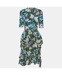 Pre-Owned Balenciaga Women's Floral Print Ruffled Drawstring Midi Dress