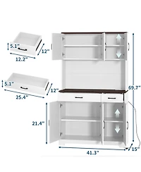 homfan 71-Inch Tall Pantry Cabinet with Built-In Charging Station, Microwave Stand and Drawers,Farmhouse Kitchen Hutch for Dining Room and Living Room