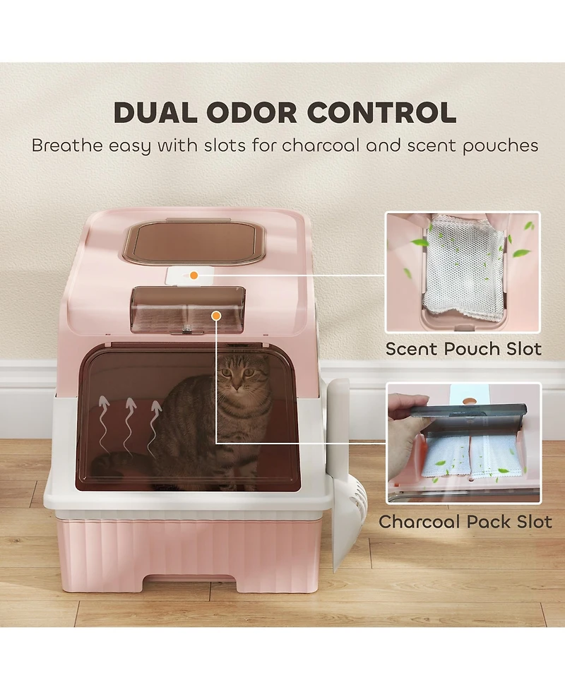 Ruie Hooded Cat Litter Box with Drawer Front Entry and Top Exit
