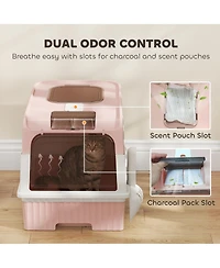 Ruie Hooded Cat Litter Box with Drawer Front Entry and Top Exit