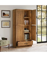 Tribesigns 70" Bookshelf with Door: Farmhouse Tall Storage Cabinet with Drawer, Retro Library Bookshelves for Home Office, Living Room