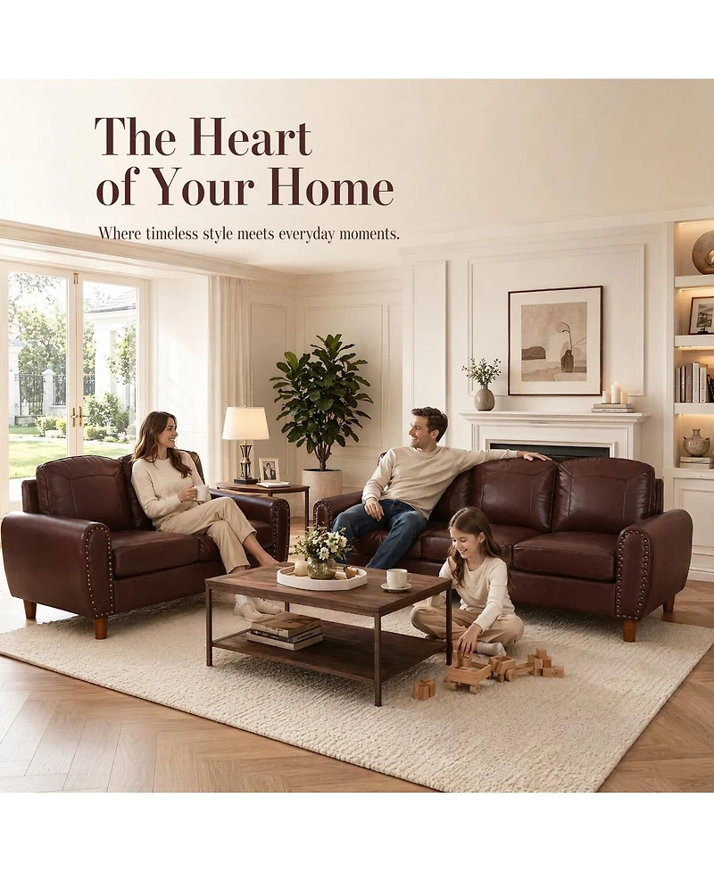 Streamdale Furniture 2-Piece Faux Leather Sofa Set with Rolled Arms