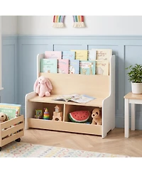 Slickblue Children's Reading Nook Bench with Bookshelf and Cubbies