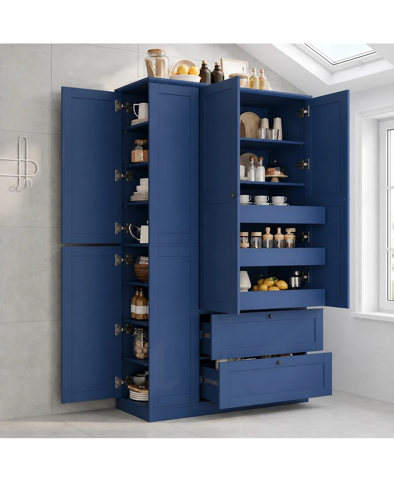 Streamdale Furniture 73.6" Farmhouse Kitchen Pantry Cabinet with 8 Shelves, 2 Drawers and 4 Doors
