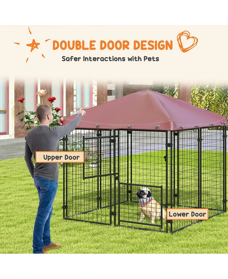 Ruie Outdoor Dog Kennel with Waterproof Canopy and Large Door