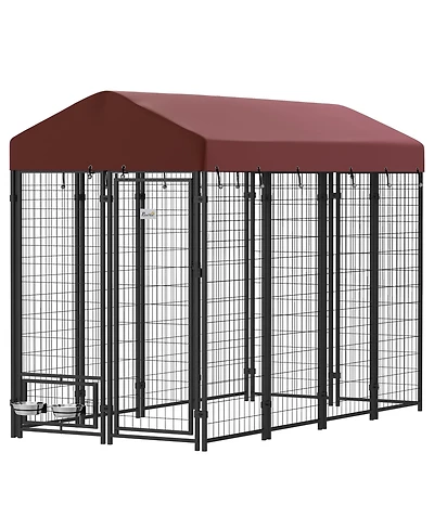 Ruie Walk In Outdoor Dog Kennel Playpen with Rotating Bowls and Cover