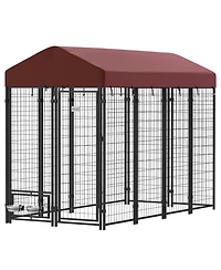 Ruie Walk In Outdoor Dog Kennel Playpen with Rotating Bowls and Cover