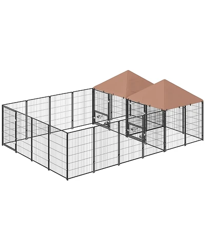 Ruie Large 2 Room Outdoor Dog Kennel with Adjustable Bowls and Latch