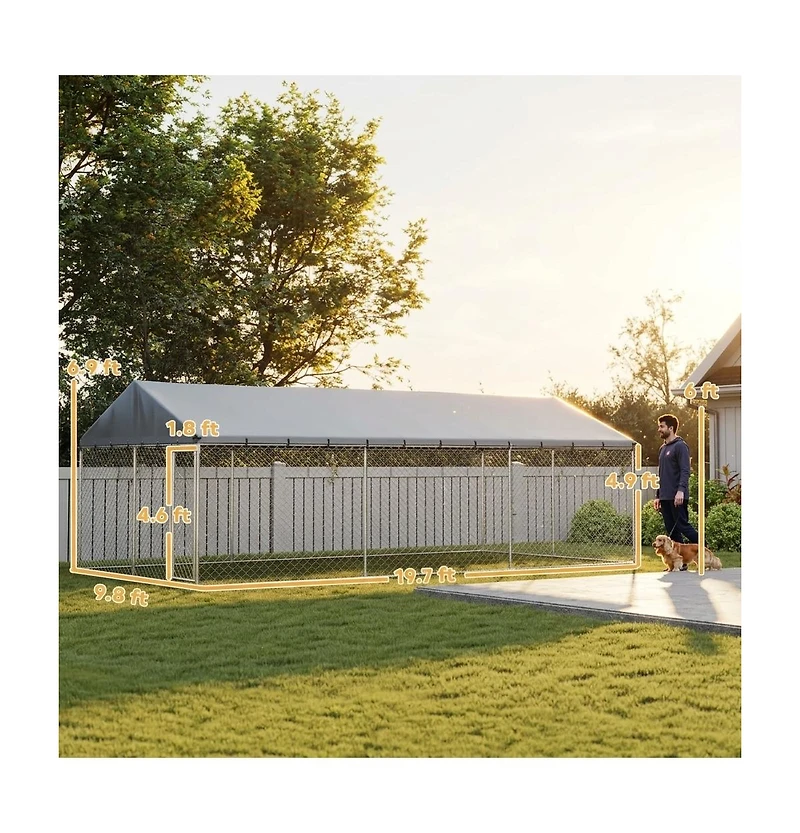 Ruie Heavy Duty Chain Link Outdoor Dog Run with Waterproof Roof