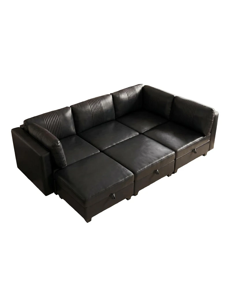 Streamdale Furniture Flexible 6-Seat Modular Pu Sofa with Storage and Sleeper Function