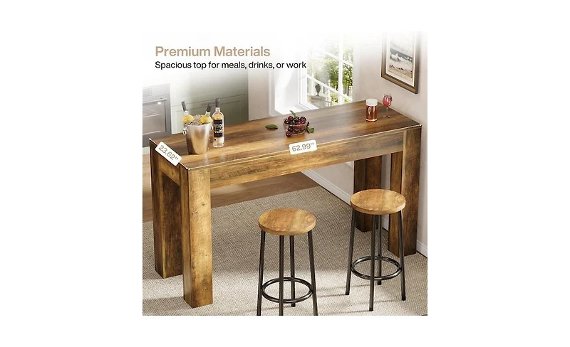 Tribesigns 33.46 in. Rectangle Bar Table, Wood Counter Height Pub Table with Duouble Pedestal for Kitchen, Home