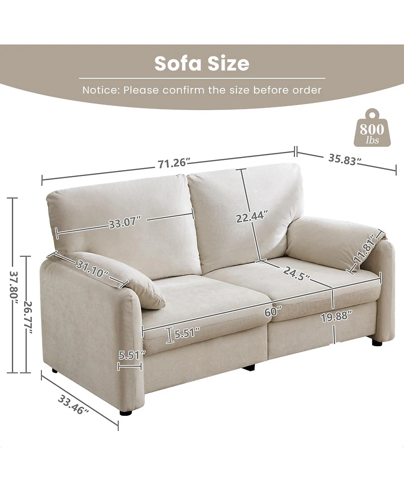 Streamdale Furniture 60-Inch Minimalist Down-Filled Sofa