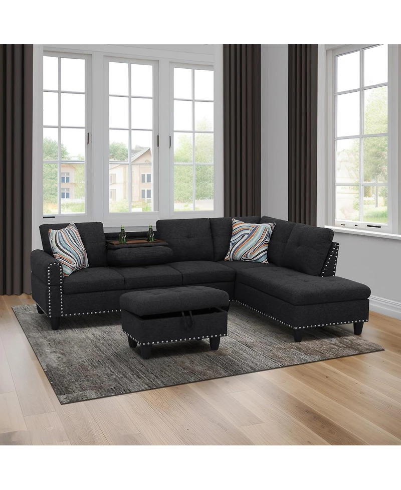 Streamdale Furniture L shape Sectional Sofa Chair with cup holder