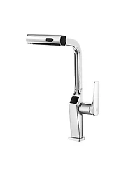 Busdays Touchless Chrome Kitchen Faucet with Led Display Motion Sensor 3 Function Pull Out Sprayer 360 Swivel Spout