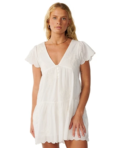 Rip Curl Women's Bossa Nova Embroidered V-Neck Flutter-Sleeve Dress