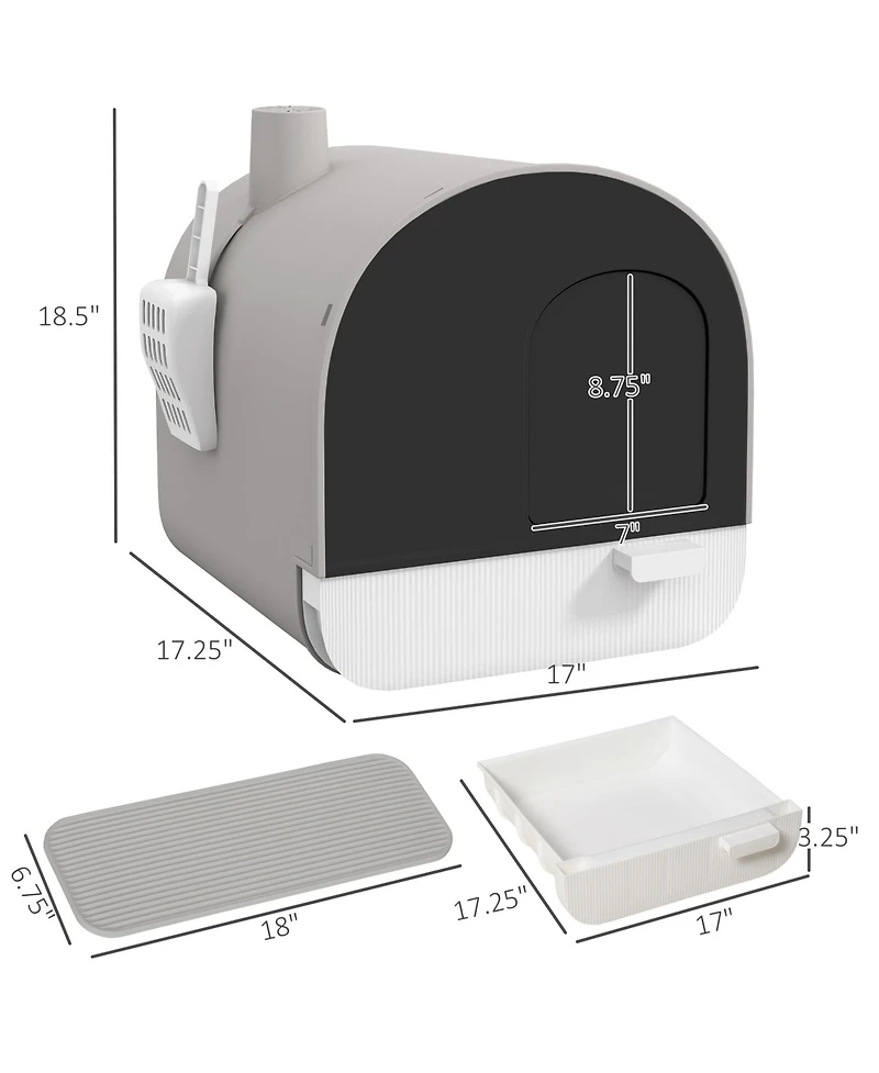 Enclosed Cat Litter Box with Lid Filter Scoop and Mat