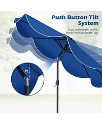 Sugift Scalloped Solar Market Patio Umbrella with 24 Led Lights and Push Tilt