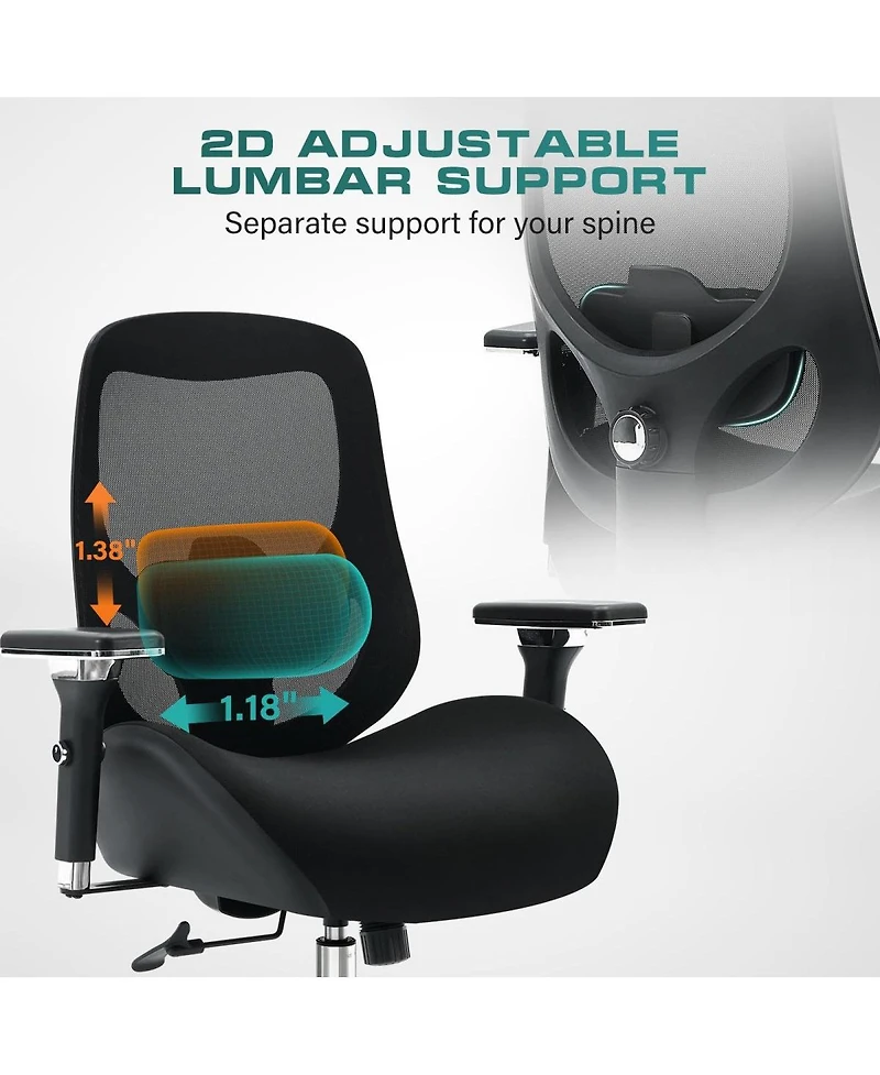 Streamdale Furniture Big and Tall Ergonomic Office Chair with 4D Armrests and Lumbar Support