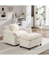 Clihome 44.5 Inch Modern Chenille Accent Chair with Ottoman, Single Upholstered Reading Armchair