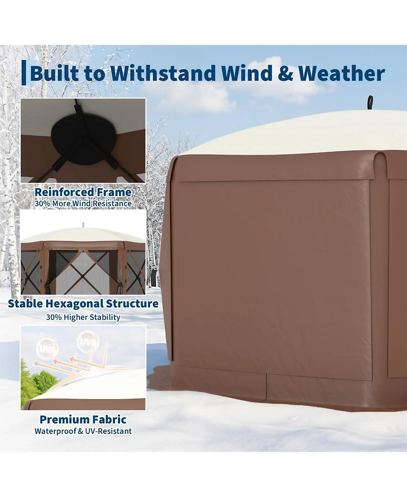 homfan 11.5x11.5Feet 6-Sided Pop-Up Gazebo, One-Push Setup, Mesh Panels and Removable Wind Cloths, Upf 50+ Outdoor Canopy for Patio, Camping, Events