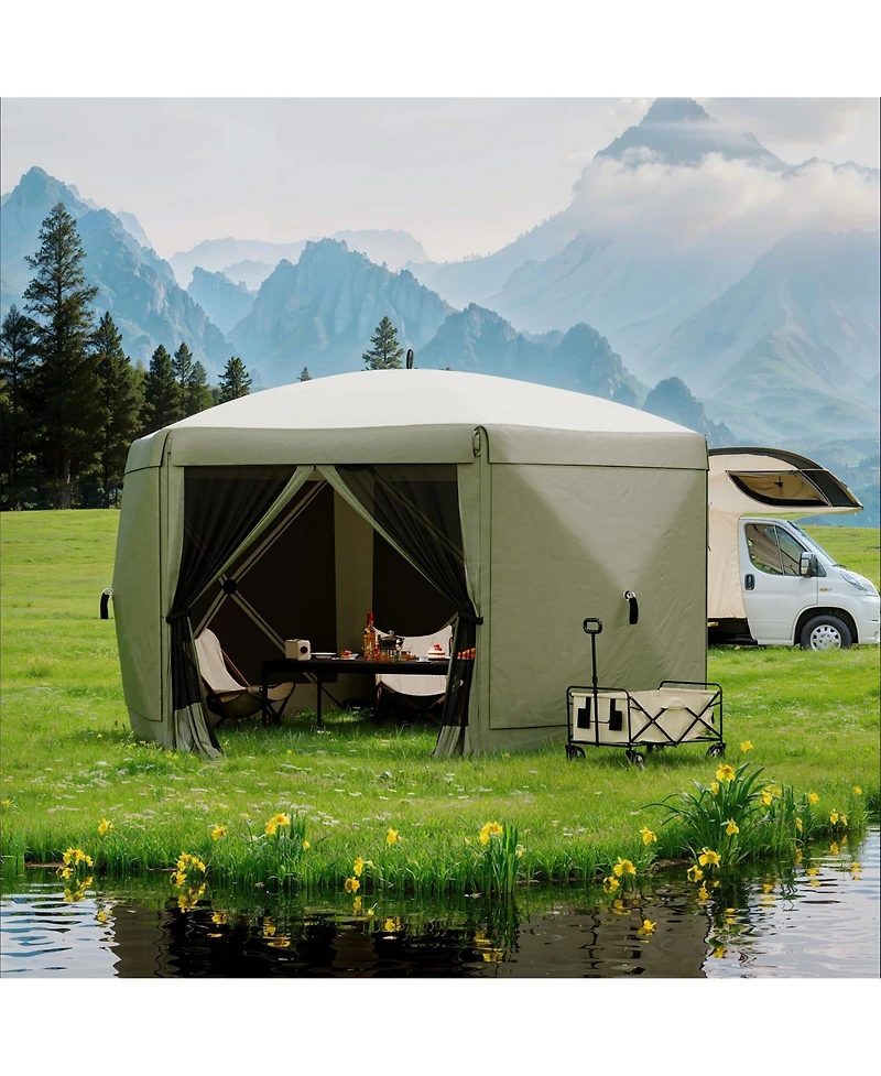 homfan 11.5x11.5Feet 6-Sided Pop-Up Gazebo, One-Push Setup, Mesh Panels and Removable Wind Cloths, Upf 50+ Outdoor Canopy for Patio, Camping, Events