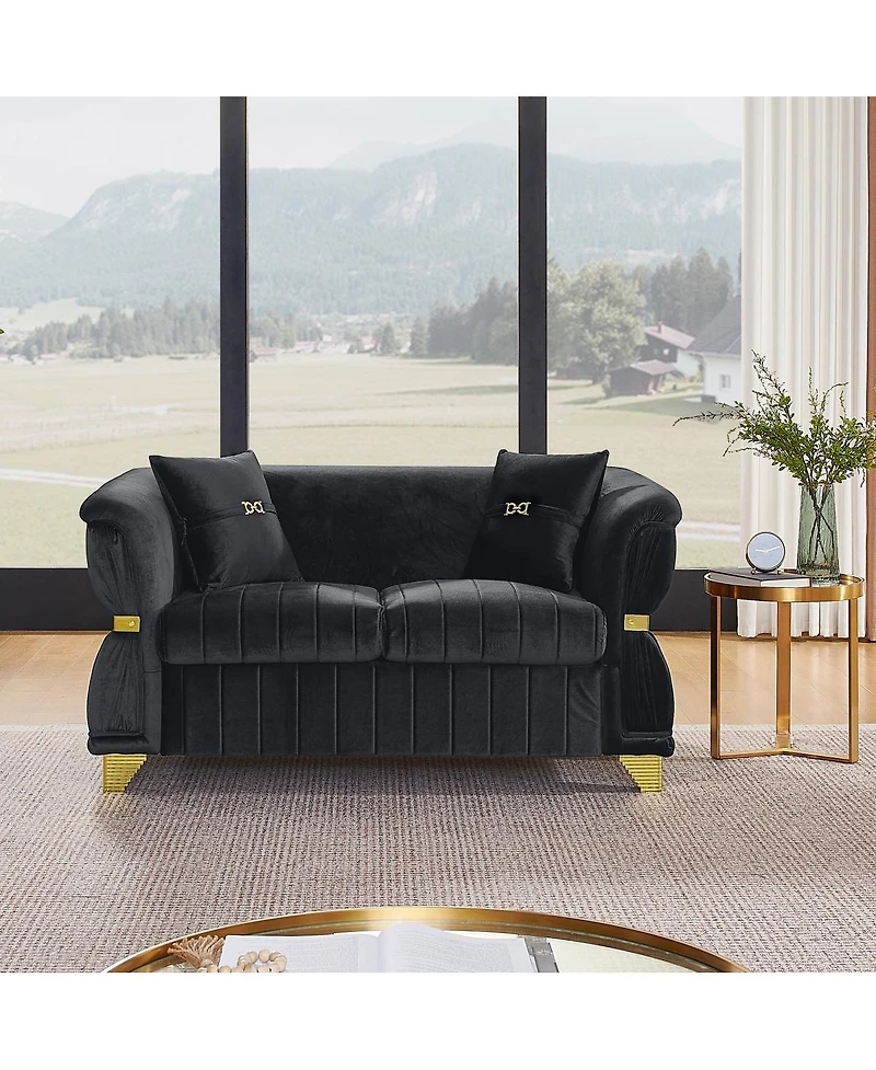 Streamdale Furniture Modern Velvet Loveseat Sofa with Gold Trim and 2 Pillows