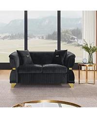 Streamdale Furniture Modern Velvet Loveseat Sofa with Gold Trim and 2 Pillows