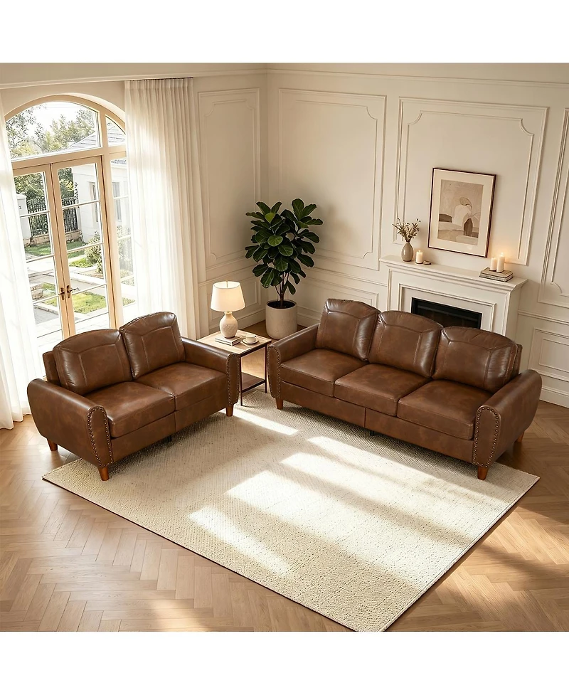 Streamdale Furniture 2-Piece Breathable Faux Leather Sofa Set with Rolled Arms