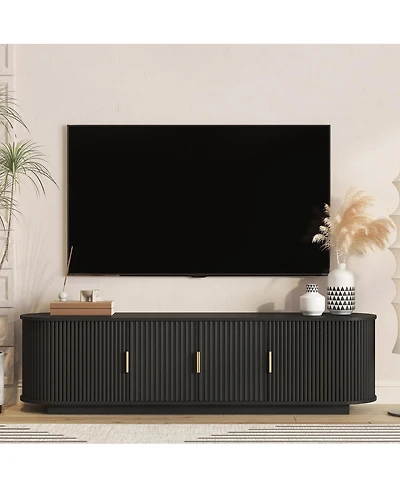 Streamdale Furniture 66.9" Farmhouse Tv Stand for TVs up to 75" with Sliding Doors and Shelves