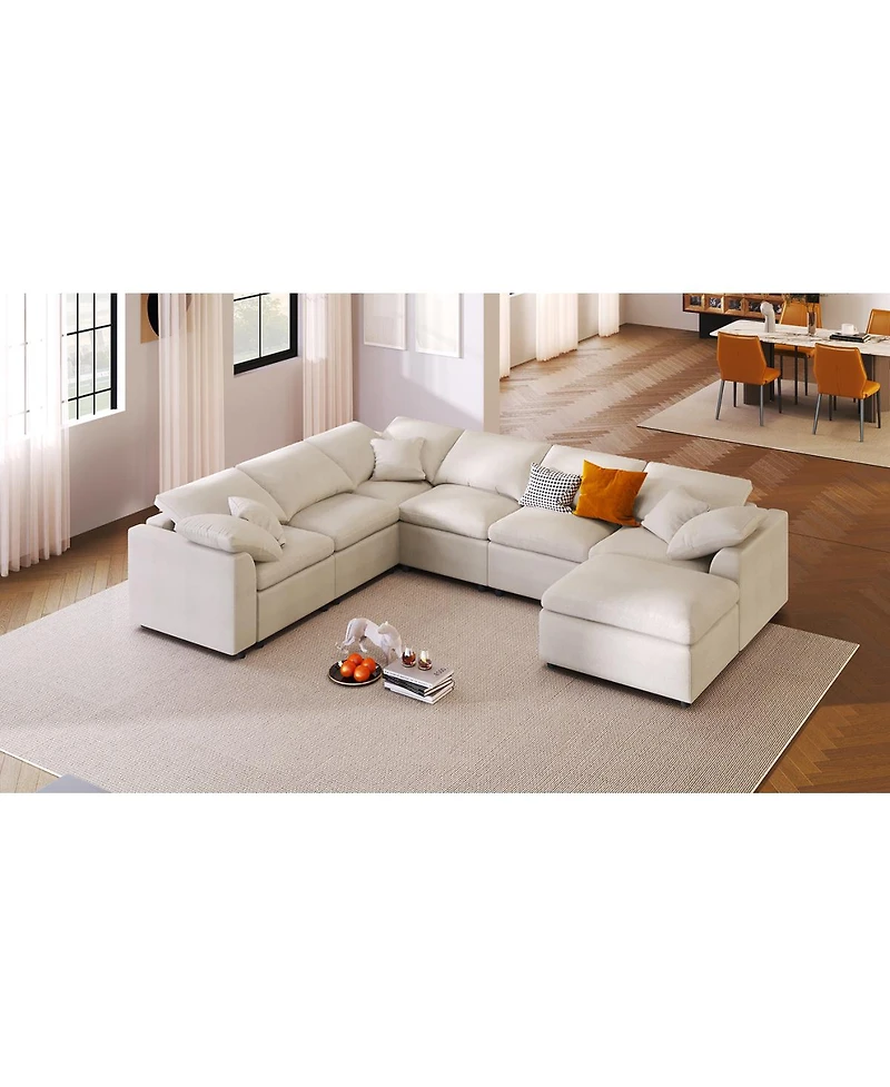 Streamdale Furniture 120.8" 7-Seater Modular L-Shape Sectional Sofa with Movable Ottoman