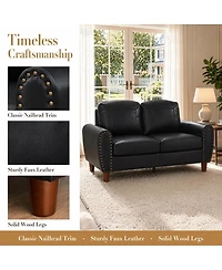 Streamdale Furniture 59" Classic Faux Leather Loveseat with Rolled Arms and Solid Wood Legs