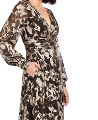 Betsy & Adam Women's Metallic V-Neck Ruched-Waist Gown