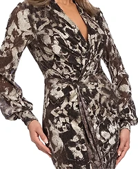 Betsy & Adam Women's Floral Long-Sleeve Gown