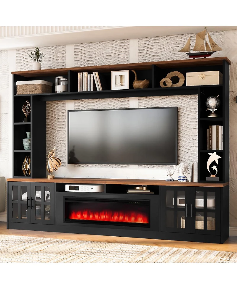 Streamdale Furniture 95.5" Wall Unit Entertainment Center with Electric Fireplace