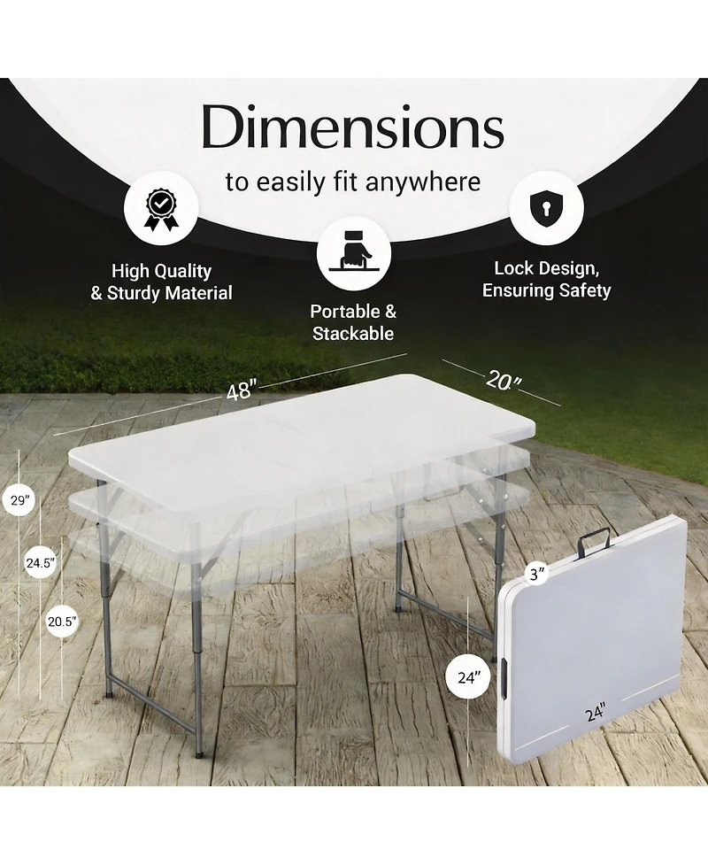 Aofar 4 Feet 2 Pack Foldable Table Steel Portable Handle Outdoor Indoor Party Picnic