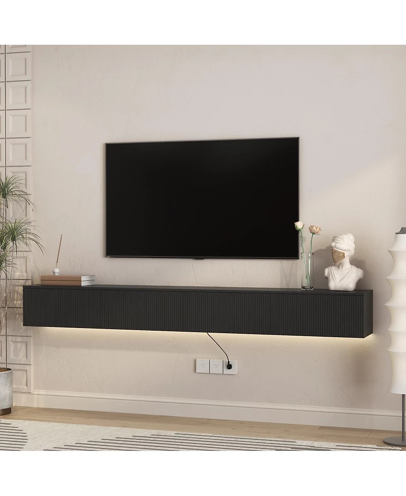 Streamdale Furniture 86.6" Modern Floating Tv Stand with 16-Color Led Lights
