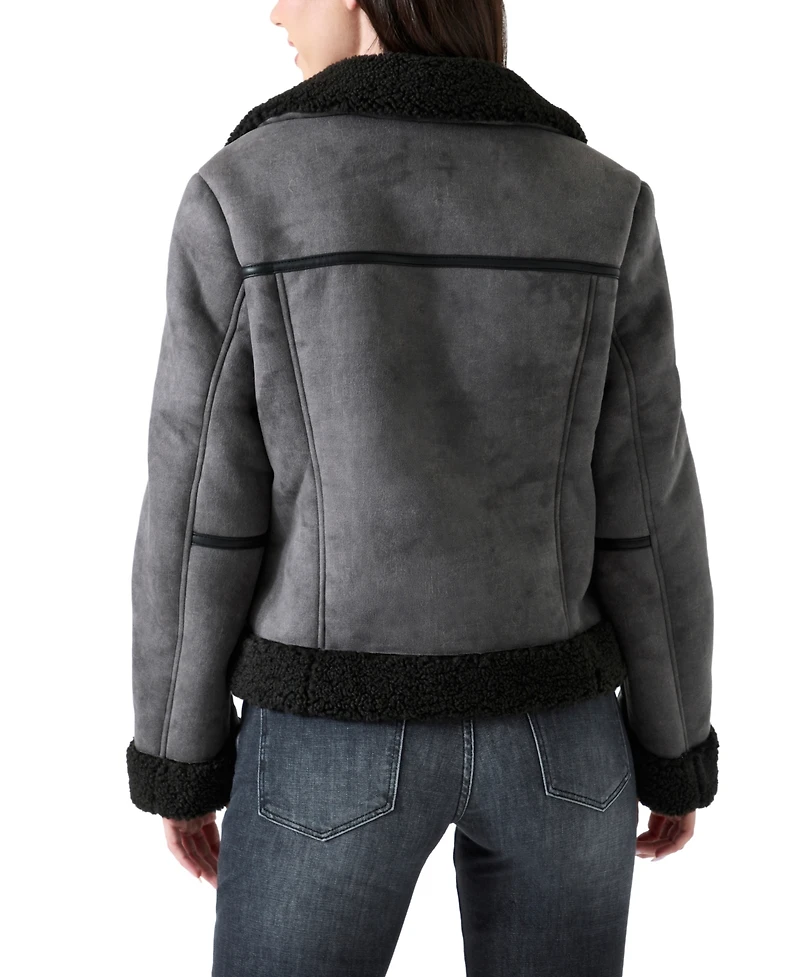 Guess Women's Faux Shearling Zip Up Jacket