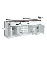 Streamdale Furniture Modern 67" White Tv Console with Glass Doors, Storage Drawers and Adjustable Shelves