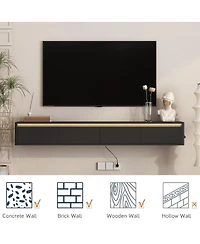 Streamdale Furniture Floating Wall-Mounted Tv Stand with Led Lights and Power Outlet3