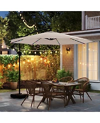 Sugift 10 Feet Solar Offset Hanging Umbrella with Base and Led Lights