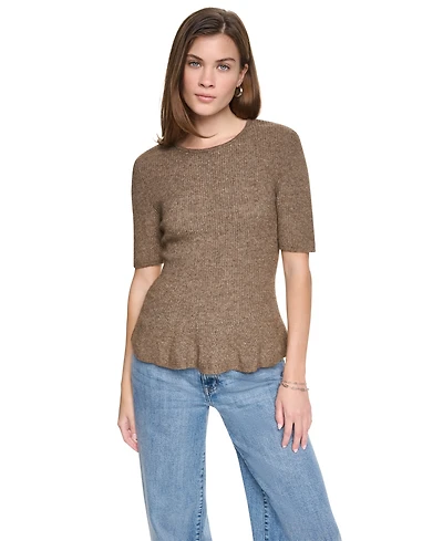 Dkny Jeans Women's Crewneck Elbow-Sleeve Peplum Sweater