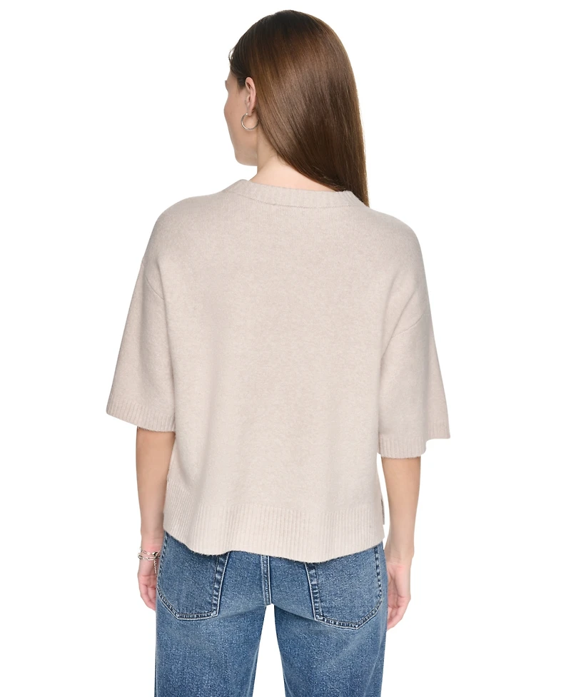 Dkny Jeans Women's Rugby Short-Sleeve Crewneck Boxy Sweater